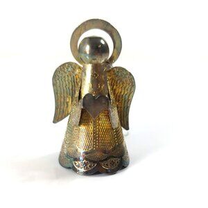 Vintage Brass Angel Christmas Ornament Italy Made With Intricate Detailing & Hea